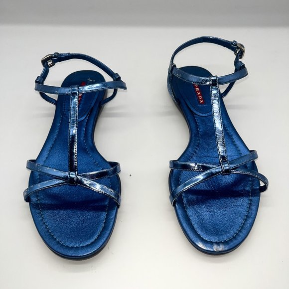 Prada Blue Metallic Sandals Size 7.5 - Picture 7 of 10